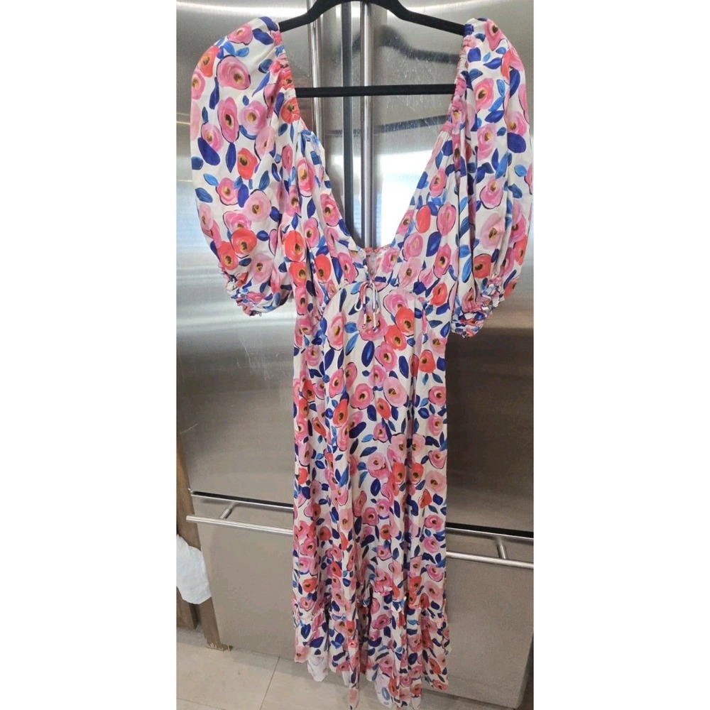 For Love & Lemons Gianna Midi Dress Floral Puff Sleeve Wedding Guest Cottagecore - Picture 5 of 10